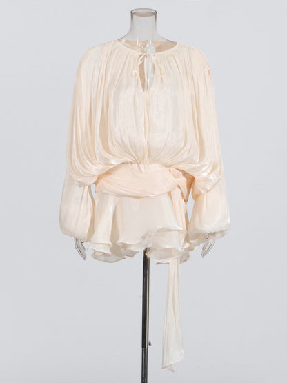 Elegant Apricot Tie - Neck Wrap Mini Dress