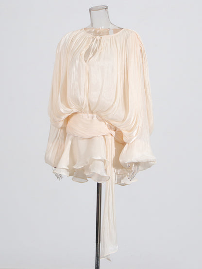 Elegant Apricot Tie - Neck Wrap Mini Dress