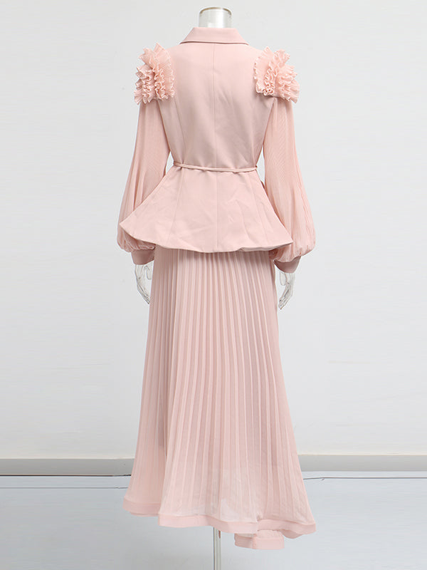 Solid Patchwork V-neck Two Piece Set
