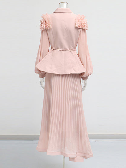 Solid Patchwork V-neck Two Piece Set