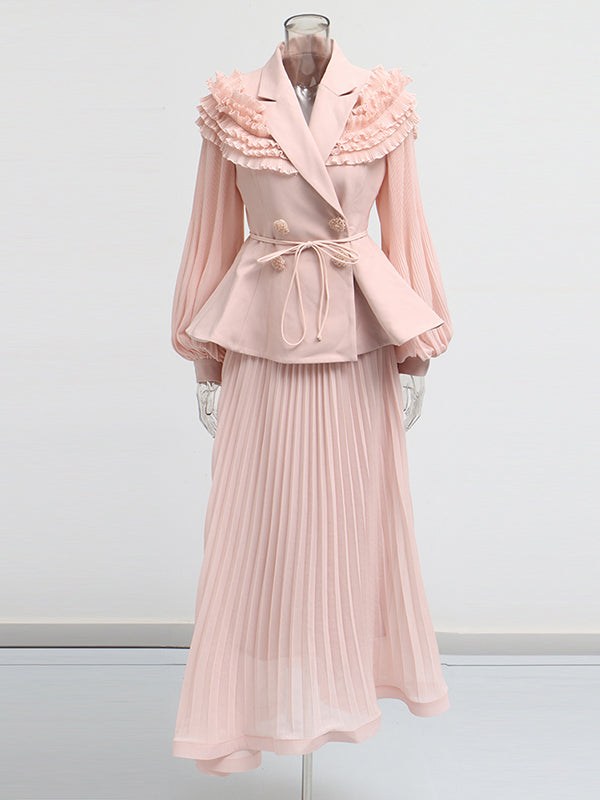 Solid Patchwork V-neck Two Piece Set