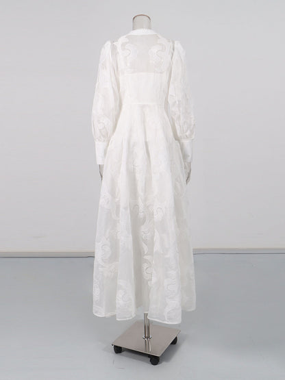 White Embroidered Long Sleeve Maxi Dress