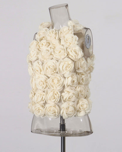 White 3D Floral Halter Neck Top