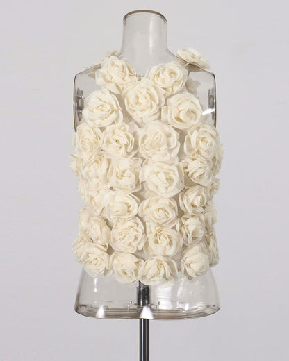 White 3D Floral Halter Neck Top