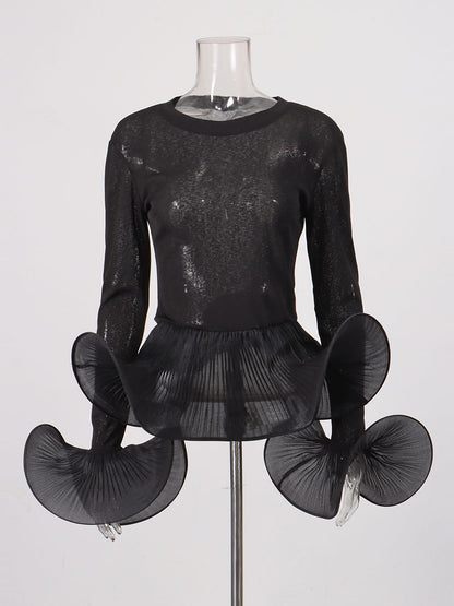 Black Sheer Mesh Long Sleeve Top