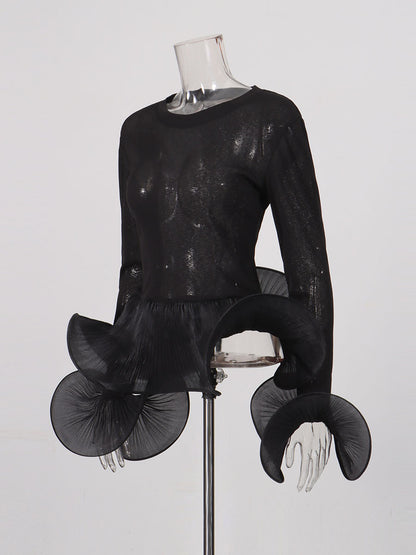 Black Sheer Mesh Long Sleeve Top