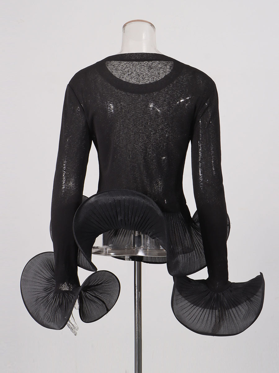 Black Sheer Mesh Long Sleeve Top