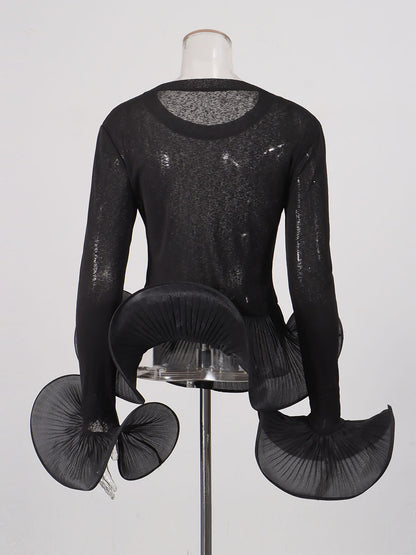 Black Sheer Mesh Long Sleeve Top