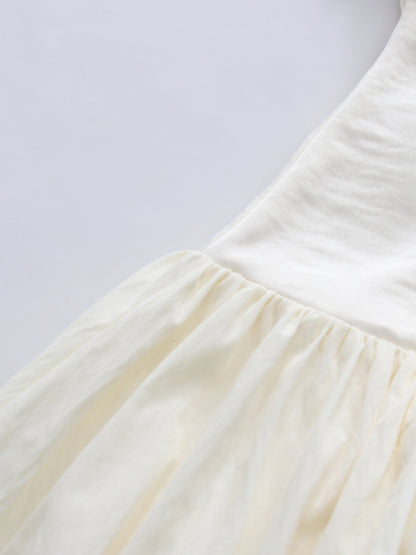 Beige High-Neck Sleeveless Asymmetric Balloon Dress