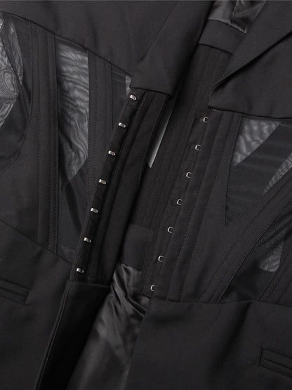 Avant - Garde Black Blazer with Sheer Corset Detail.