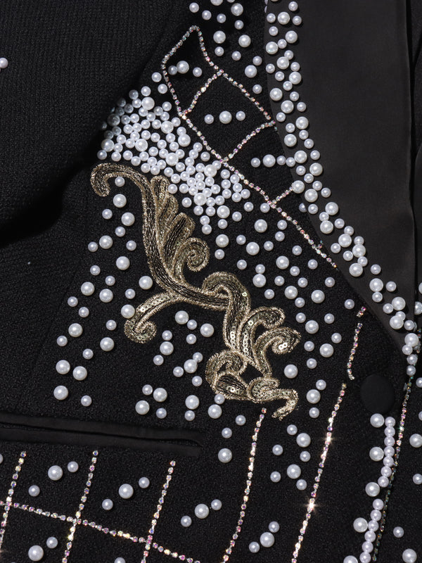 Solid Patchwork Pearls Diamonds Jacket