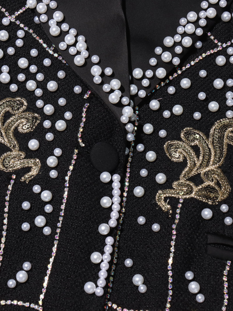 Solid Patchwork Pearls Diamonds Jacket