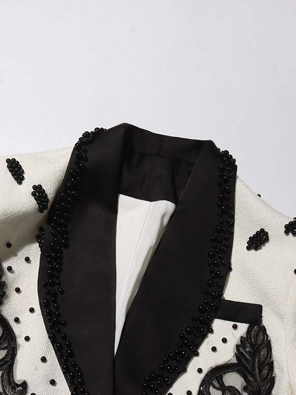 Hit Color Patchwork Pearls Jacket