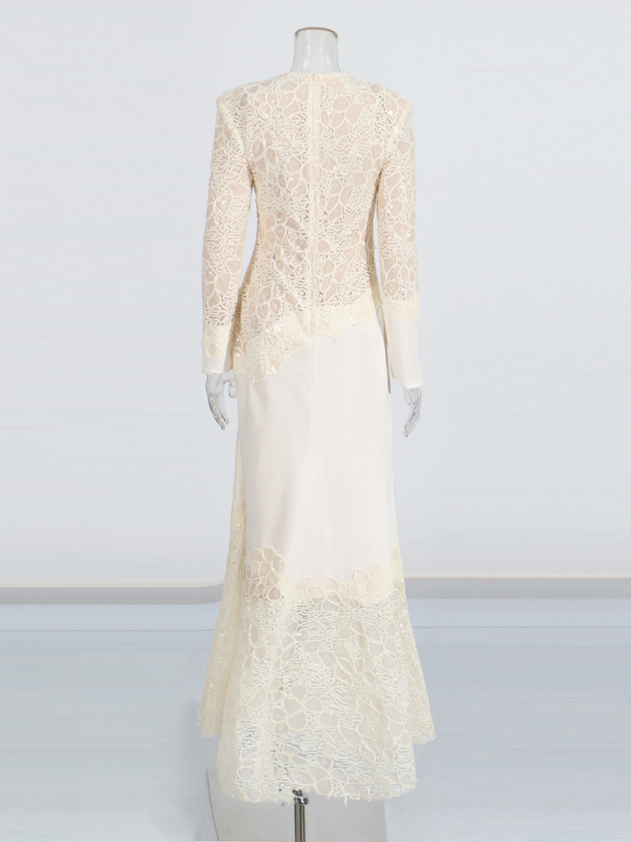 Patchwork Sequins Solid Long Dress