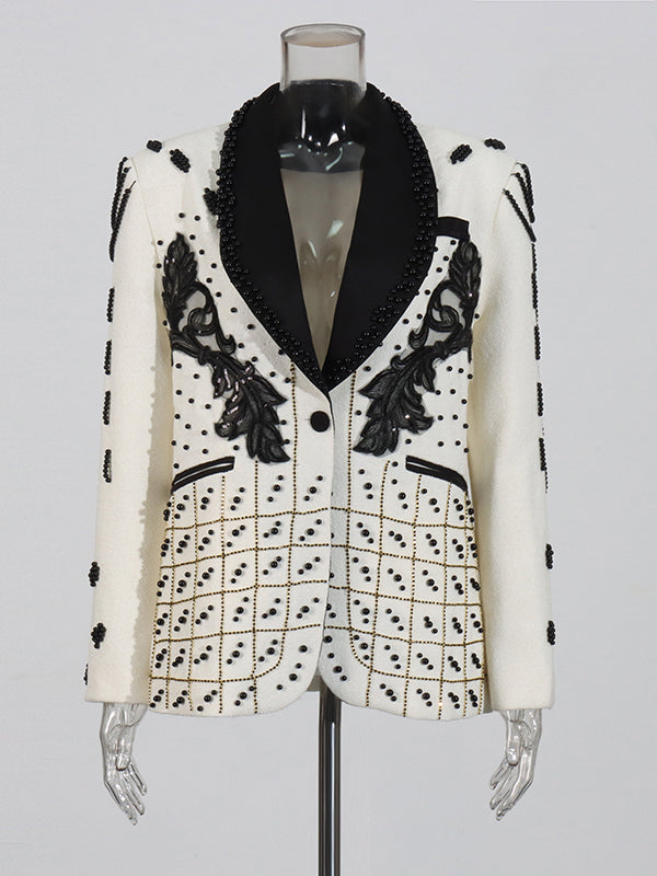 Hit Color Patchwork Pearls Jacket