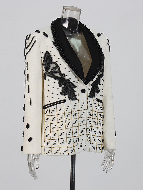 Hit Color Patchwork Pearls Jacket