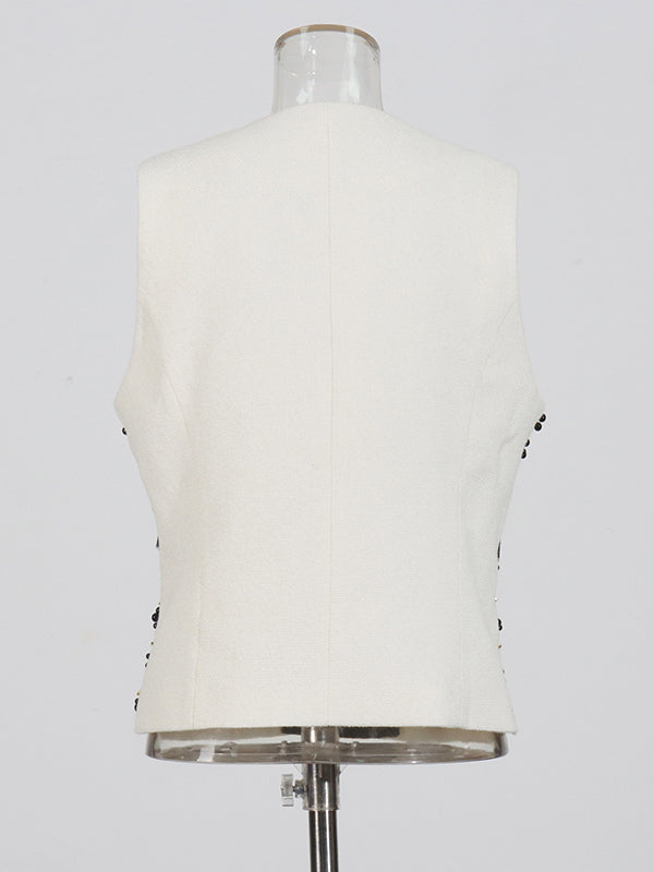 Hit Color Patchwork Pearls Vest