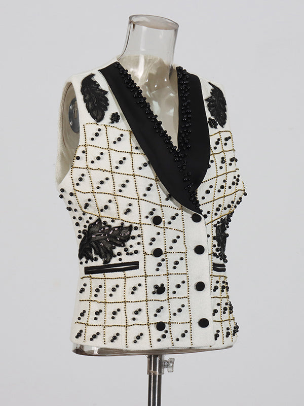 Hit Color Patchwork Pearls Vest