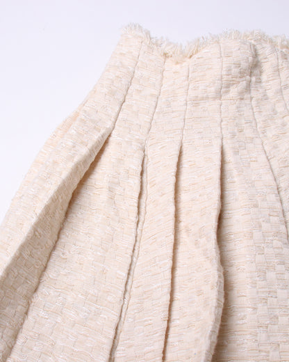 Apricot Pleated Tweed Mini Skirt