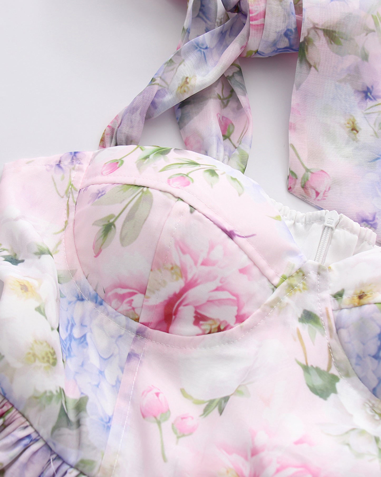 Floral Tie-Strap Ruffle Cake Dress