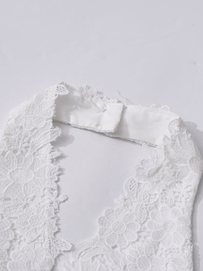 Solid Lace Ruffles Long Dress