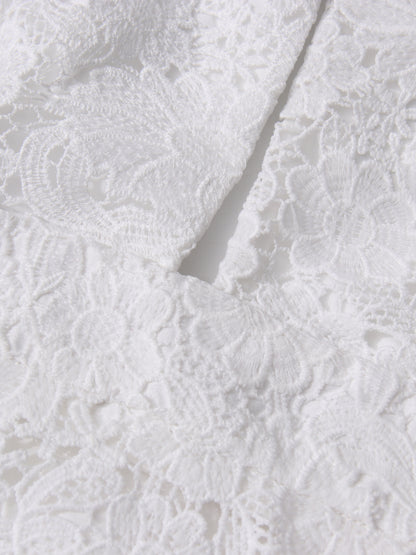 Solid Lace Ruffles Long Dress