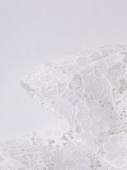 Solid Lace Ruffles Long Dress