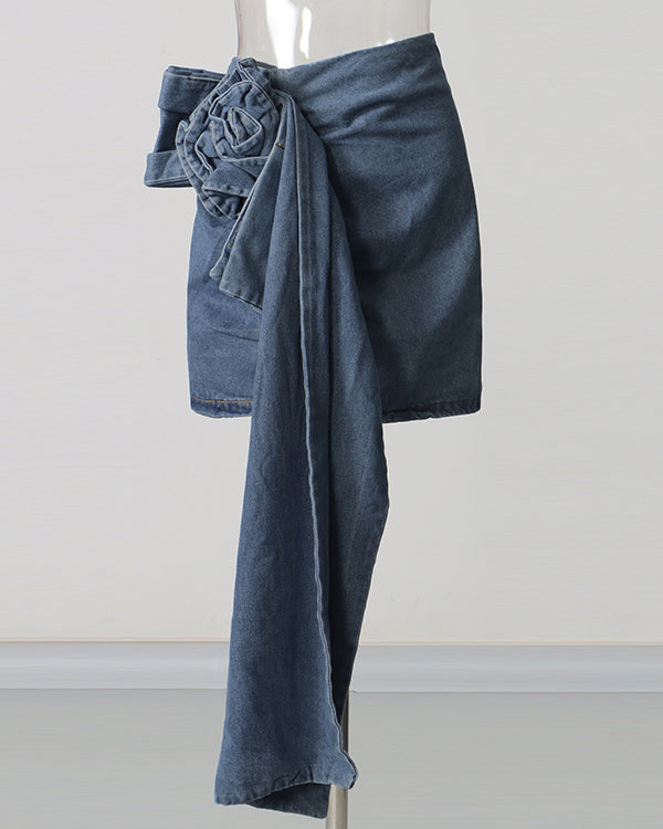 Applique Denim Mini Skirt