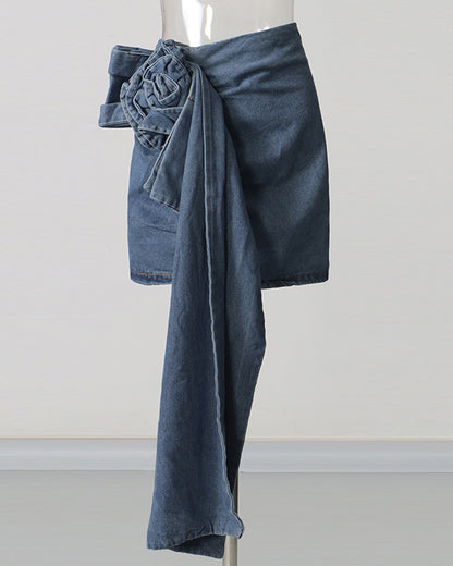 Applique Denim Mini Skirt