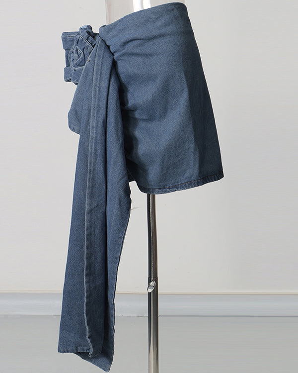 Applique Denim Mini Skirt