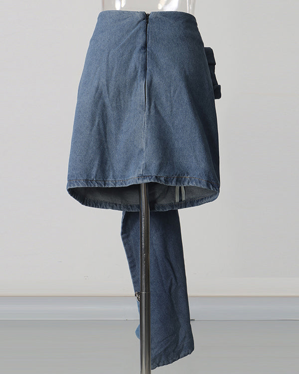 Applique Denim Mini Skirt