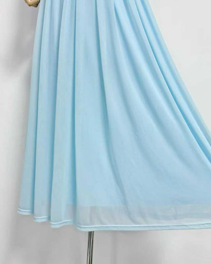 Ice Blue Off-the-Shoulder Ruched Maxi Dress