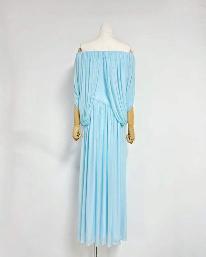 Ice Blue Off-the-Shoulder Ruched Maxi Dress