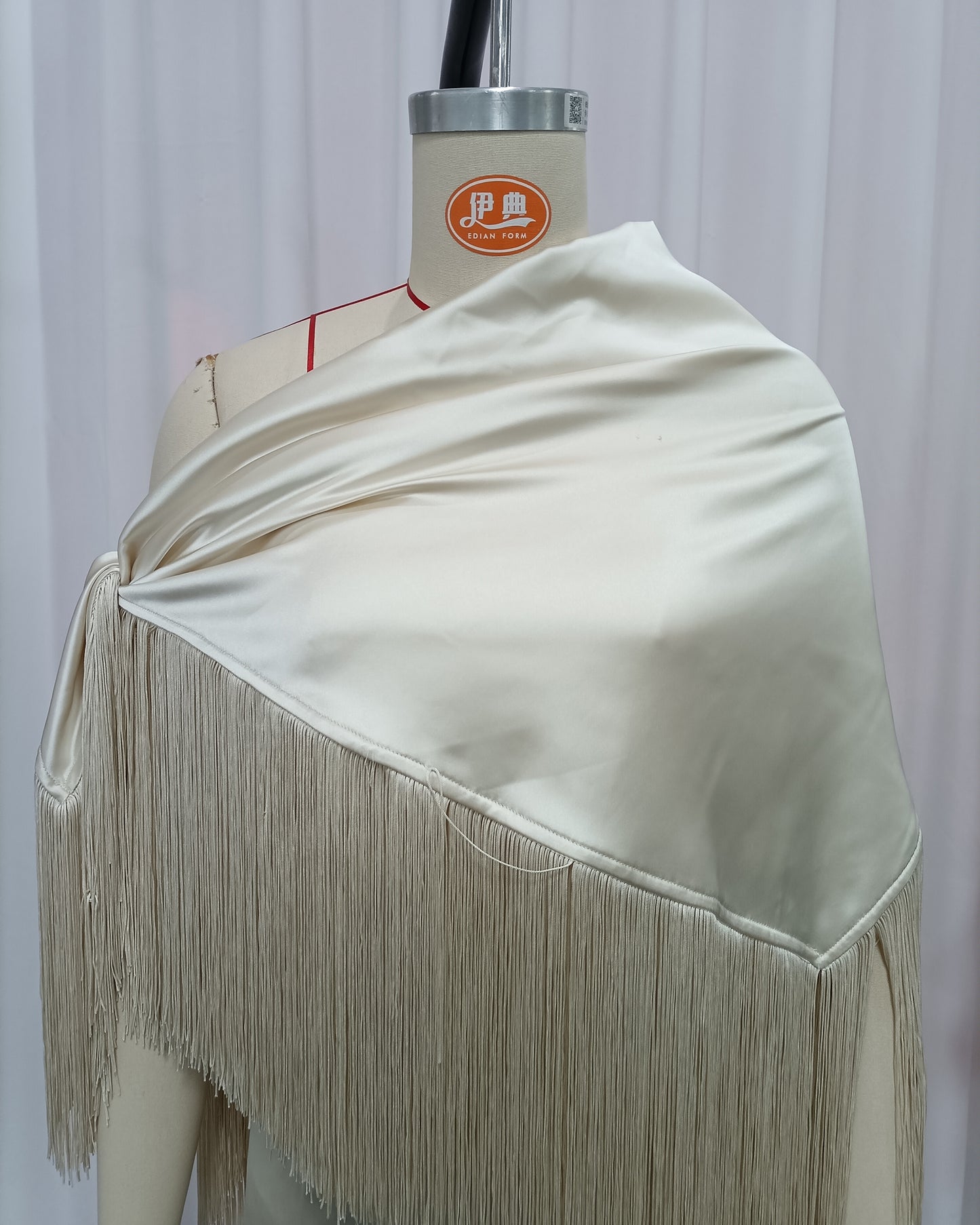 Apricot Satin Fringe Shawl Maxi Dress