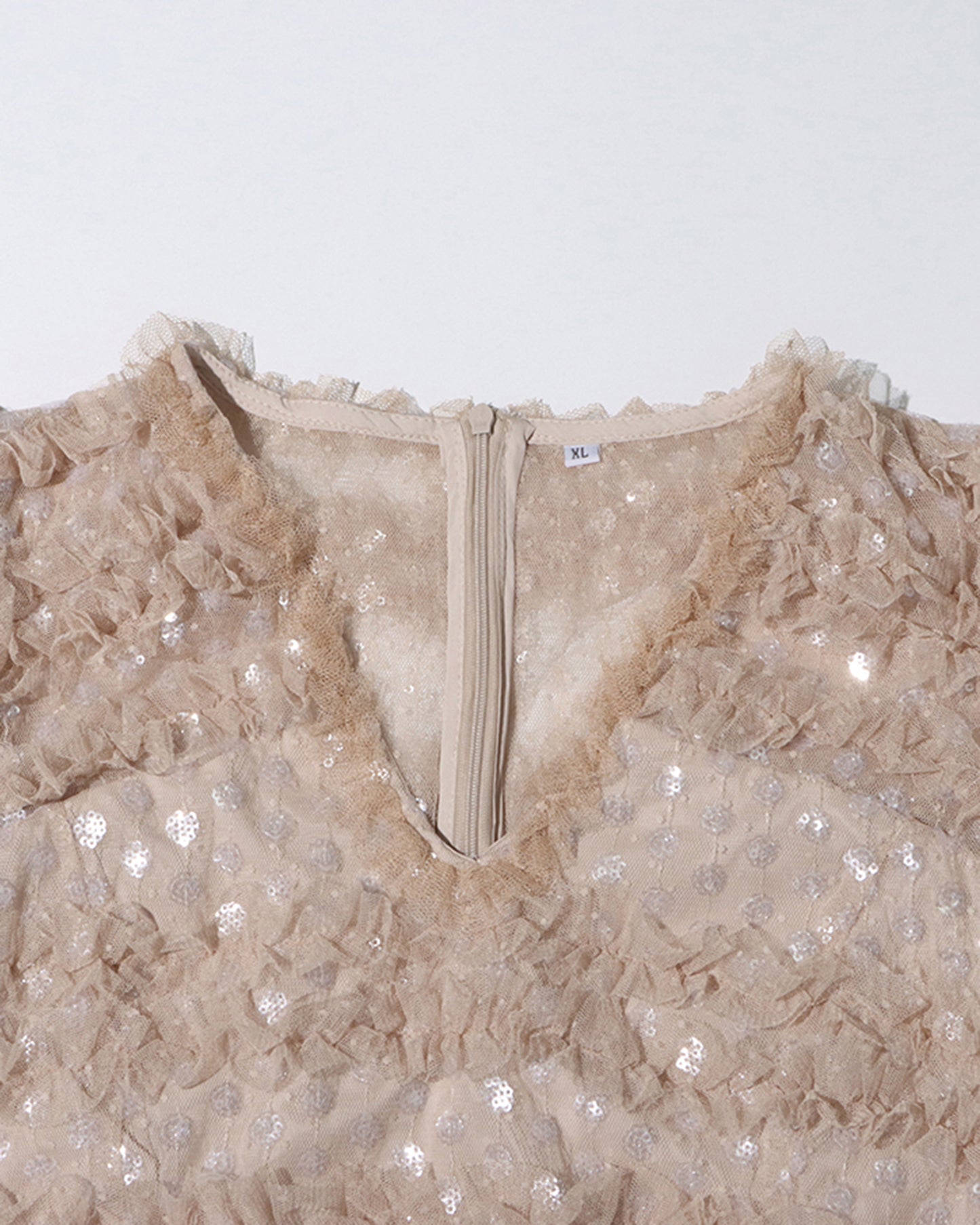 Khaki 3D Floral Ruffled Tulle Maxi Dress