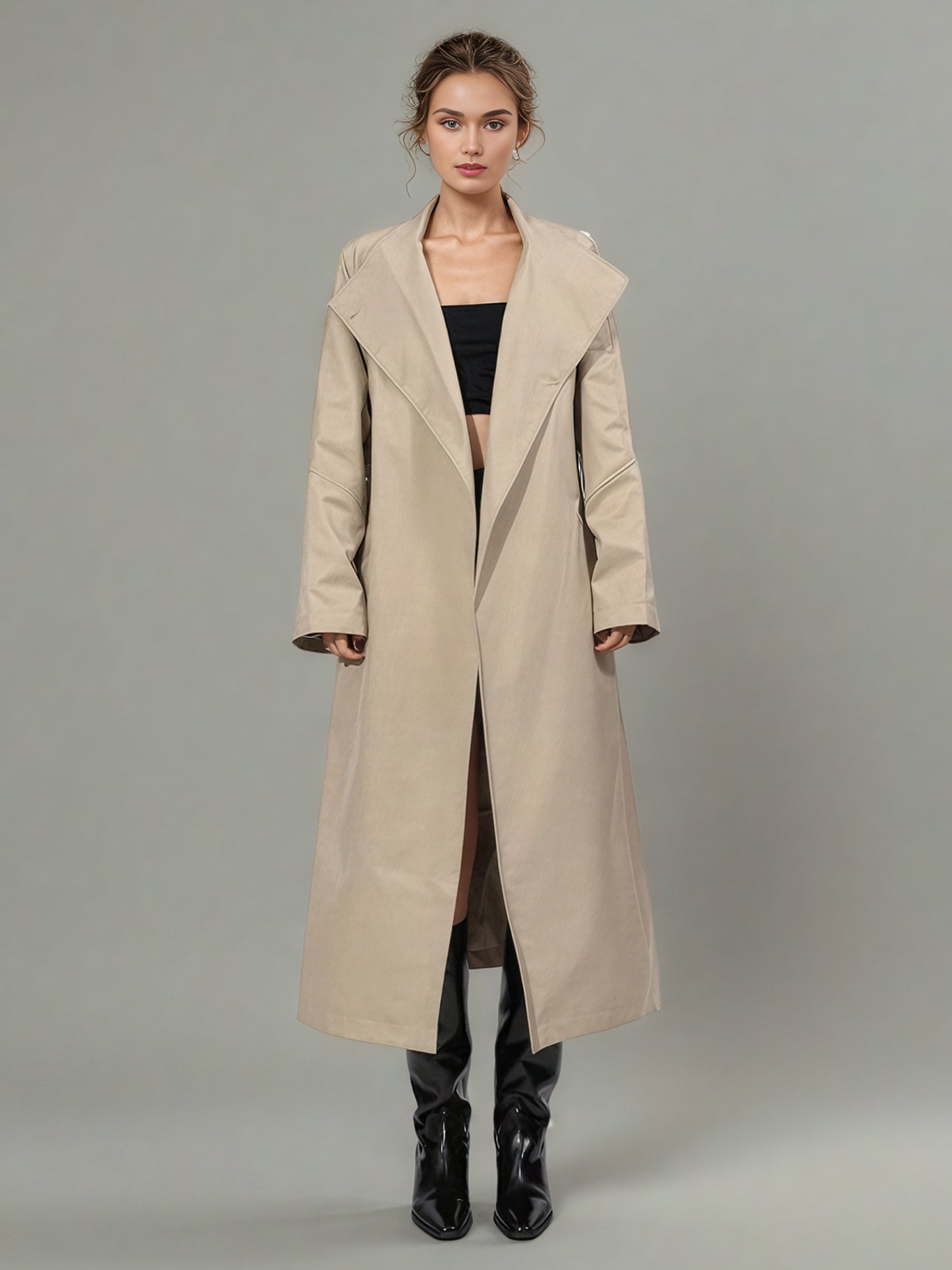 Khaki Asymmetric Long Trench Coat