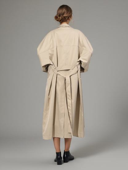 Khaki Asymmetric Long Trench Coat