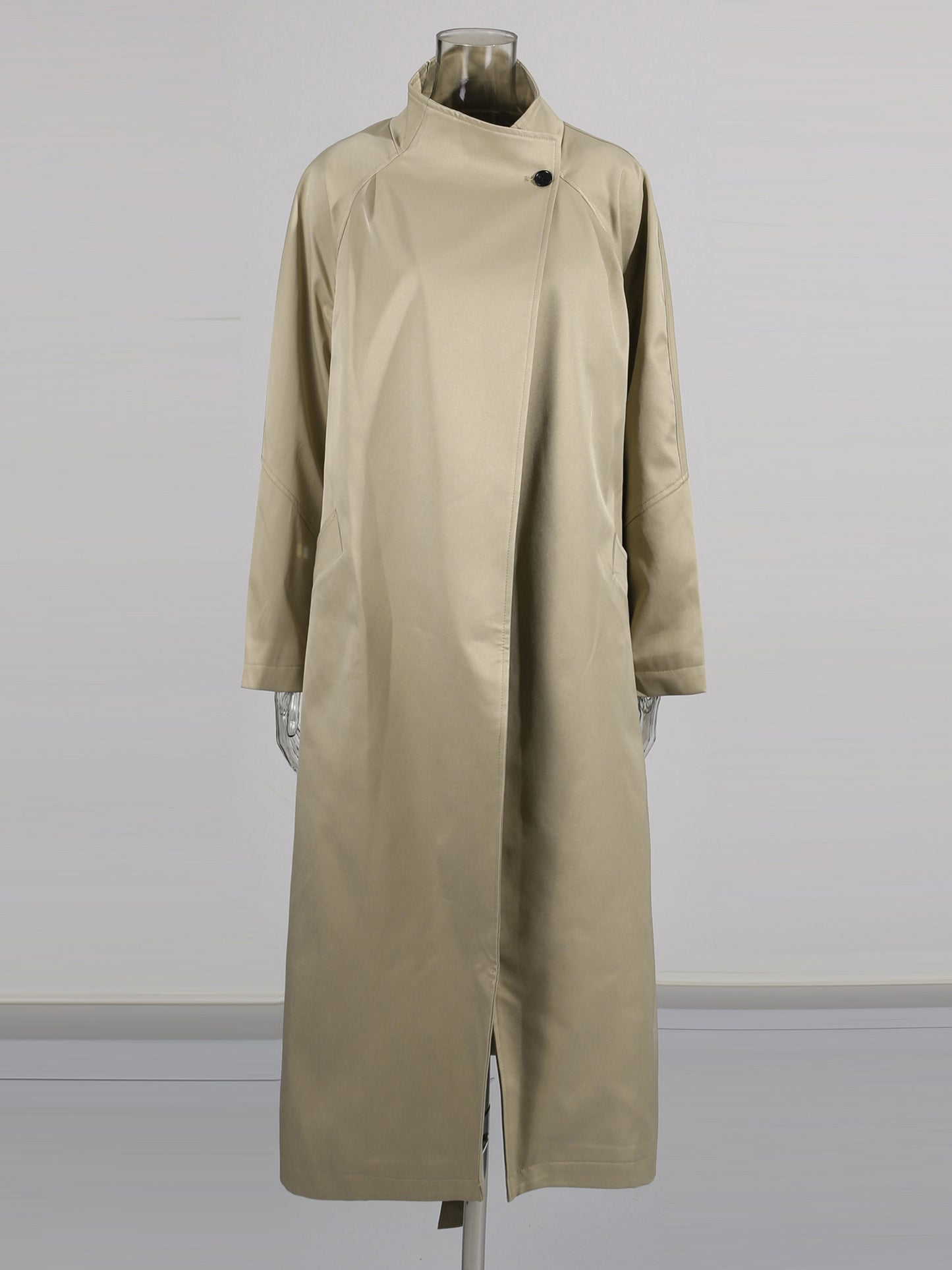Khaki Asymmetric Long Trench Coat