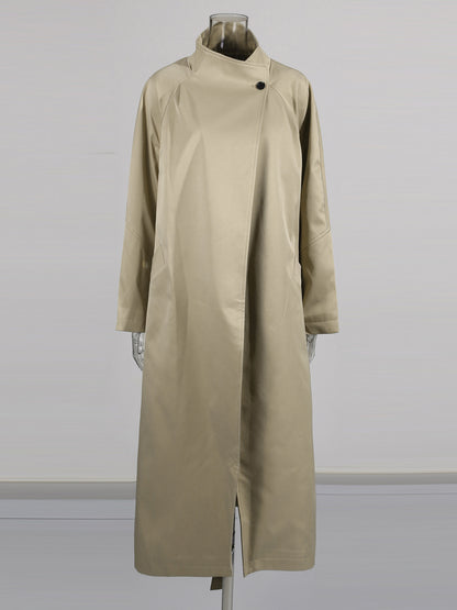 Khaki Asymmetric Long Trench Coat