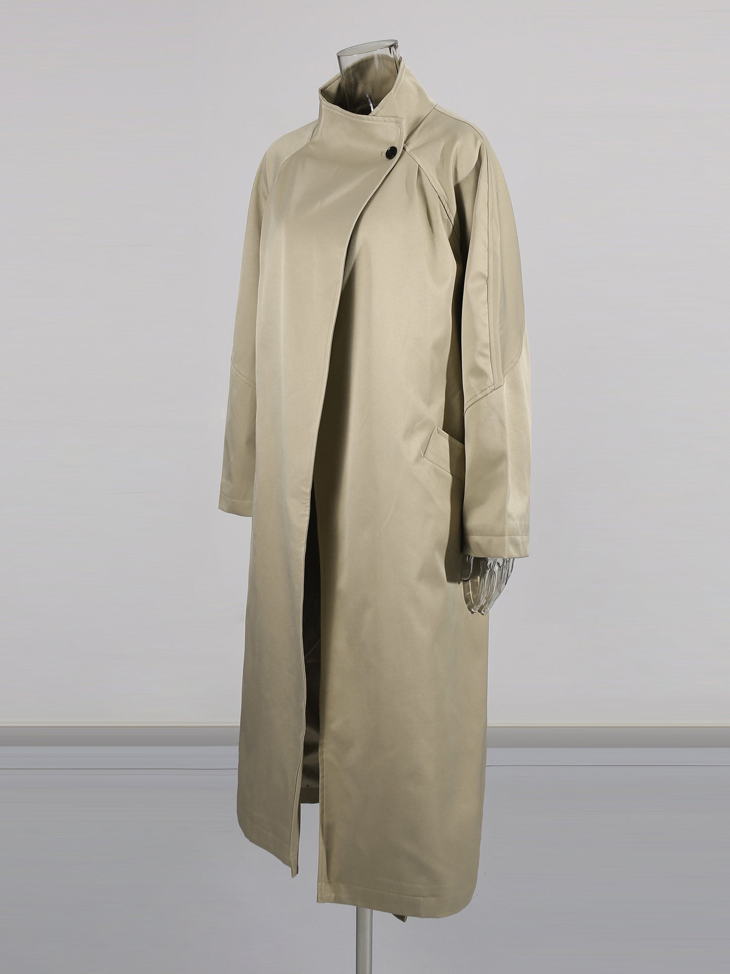Khaki Asymmetric Long Trench Coat