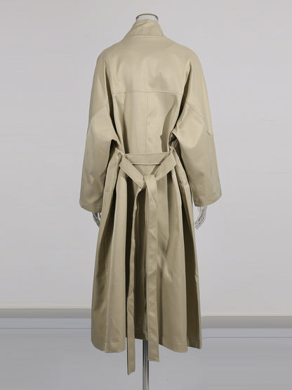 Khaki Asymmetric Long Trench Coat