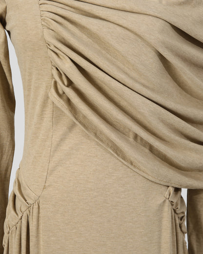 Khaki Asymmetrical Draped Maxi Dress