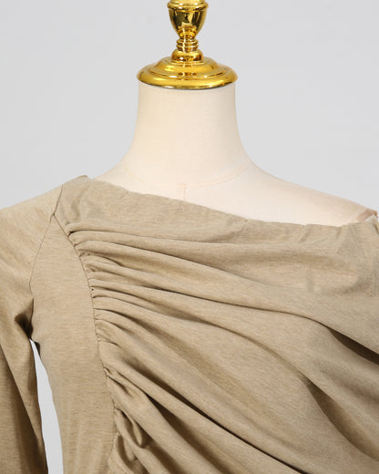 Khaki Asymmetrical Draped Maxi Dress