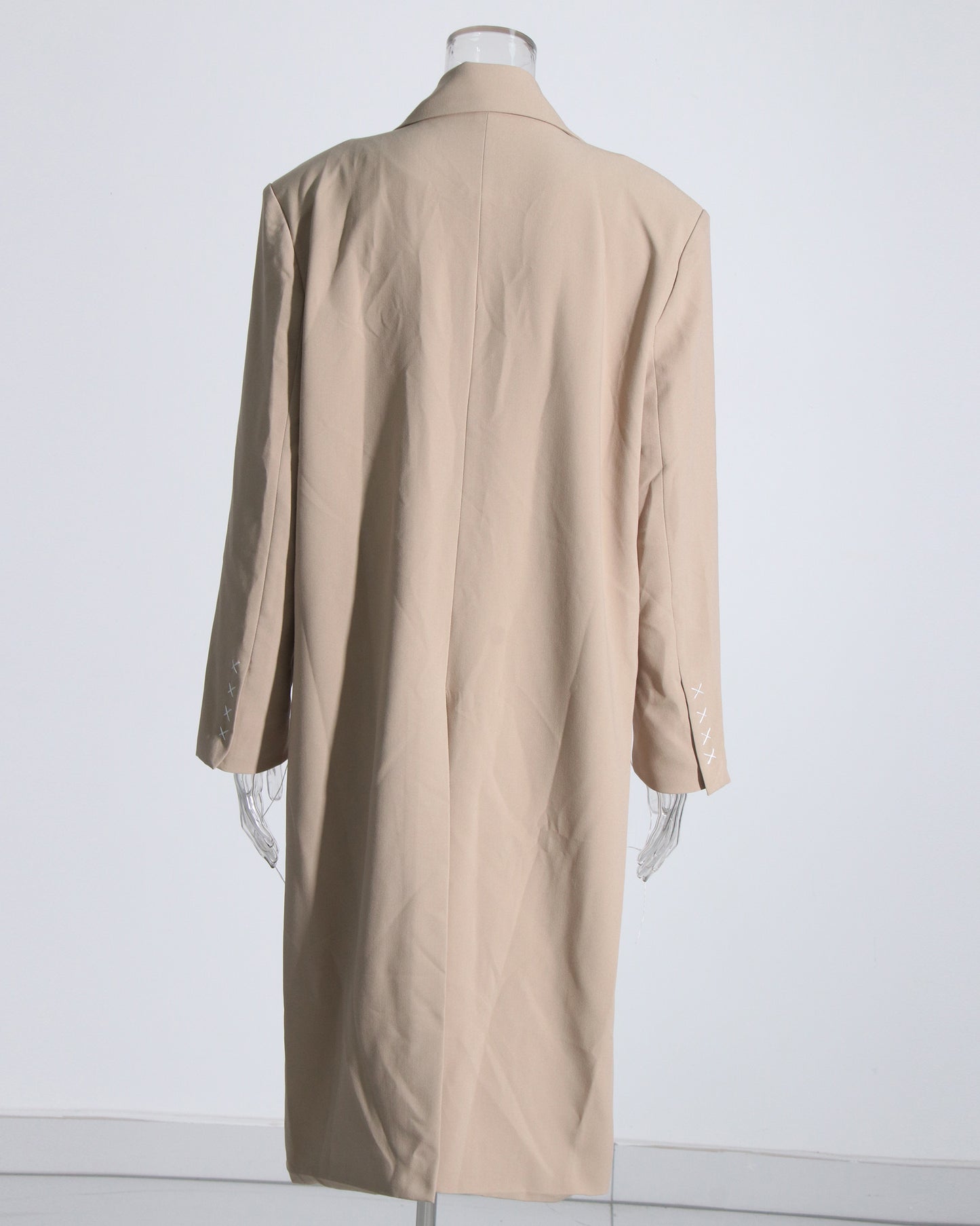 Khaki Coat with Contrast Stitching & Asymmetrical