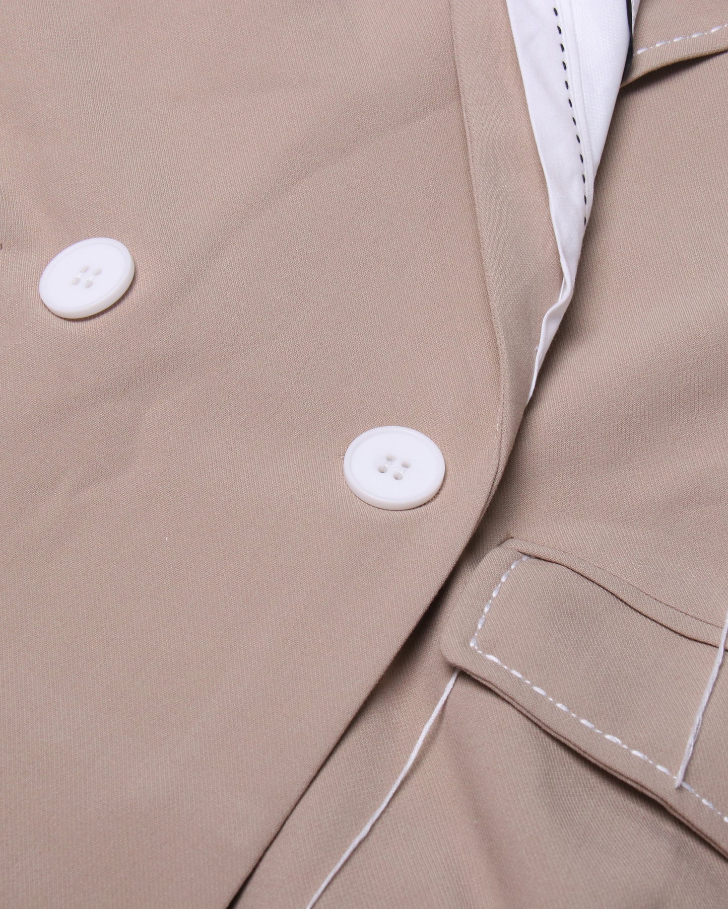 Khaki Coat with Contrast Stitching & Asymmetrical