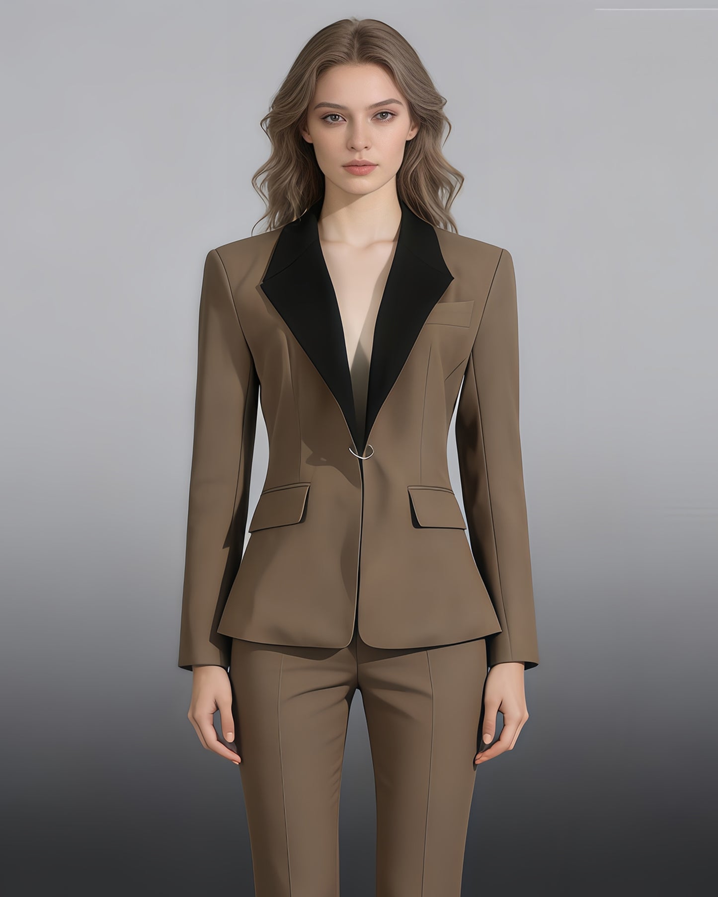 Khaki Contrast Lapel Fitted Blazer