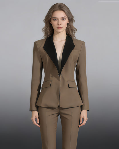 Khaki Contrast Lapel Fitted Blazer
