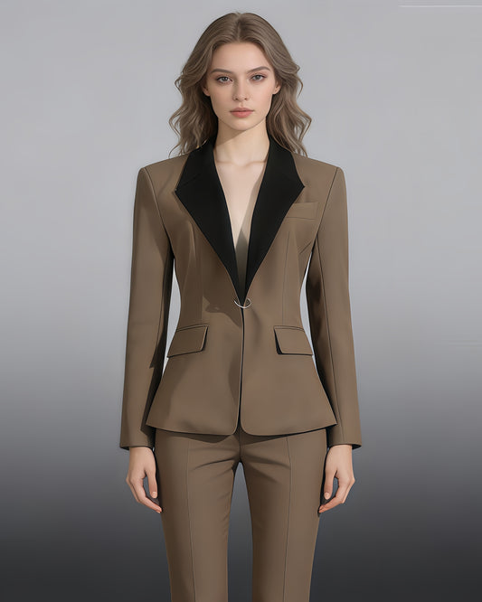 Khaki Contrast Lapel Fitted Blazer