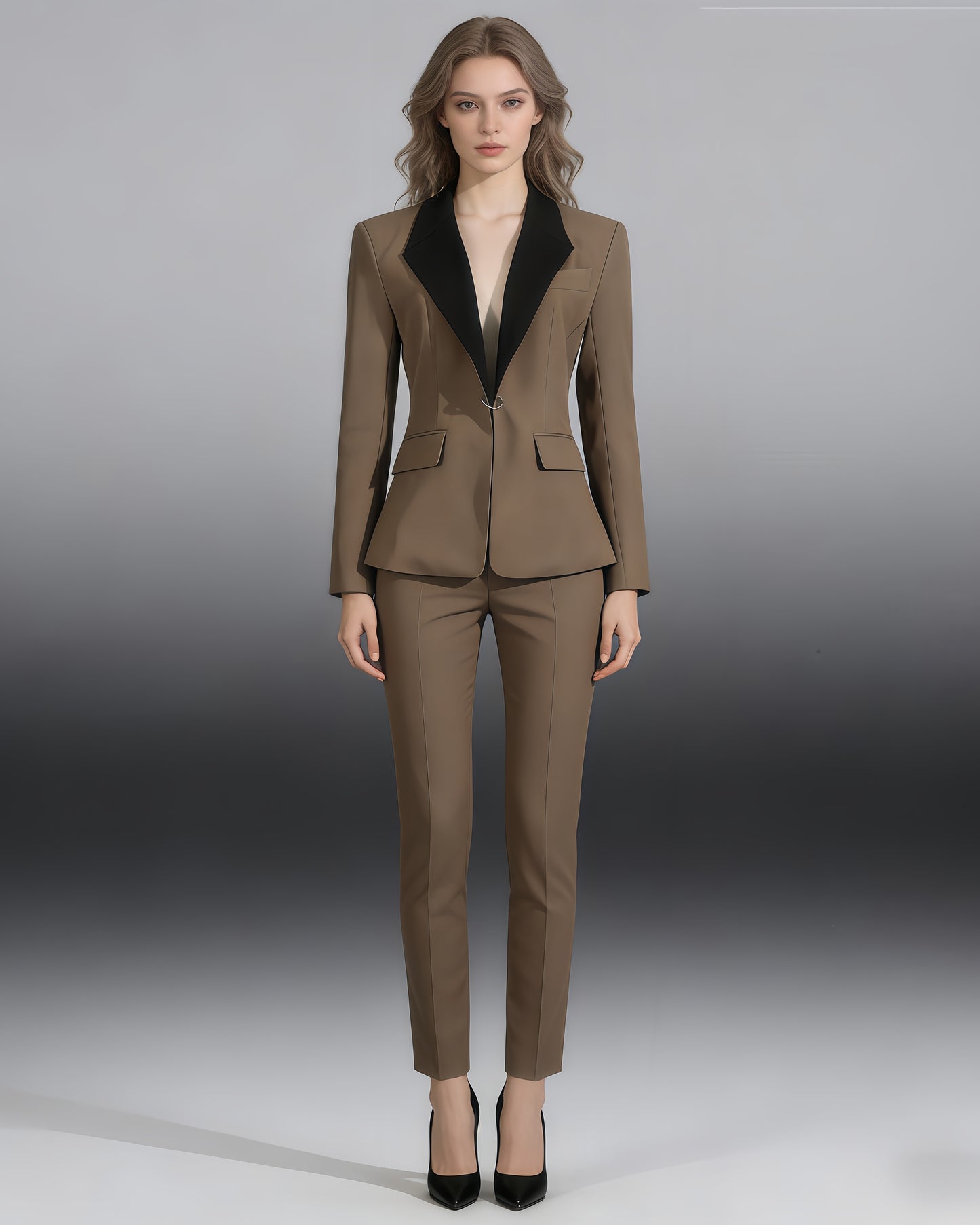 Khaki Contrast Lapel Fitted Blazer