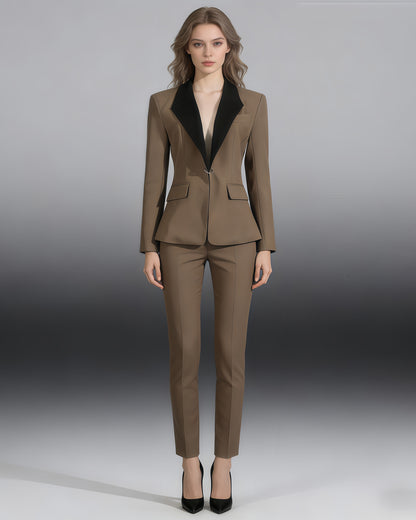 Khaki Contrast Lapel Fitted Blazer